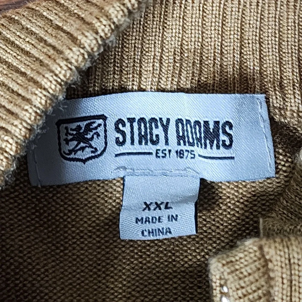 Stacy Adams Sweater XXL Tan Brown 1/4‎ Zip Mock Neck Geometric Grandpa